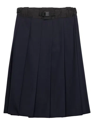 Prada Women's Hopsack And Technical Fabric Midi-skirt In Black