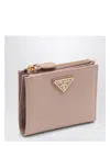 Prada Triangle Logo Saffiano Leather Zip Wallet In Pink