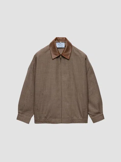 Prada Women's Houndstooth Wool Blouson Jacket In Brown
