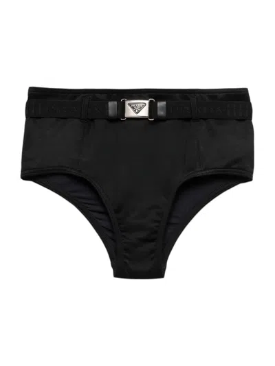 Prada Women's Interlock Fabric Bikini Bottom In Black
