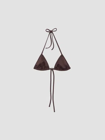 Prada Women's Interlock Fabric Triangle Bikini Top In Brown