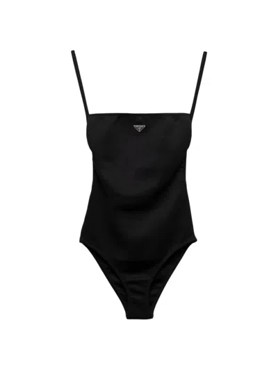 Prada Interlock Knit One-piece Swimsuit In Black