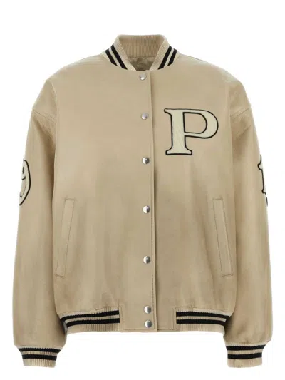 PRADA WOMEN'S IVORY LEATHER BOMBER JACKET