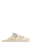 Prada Women Ivory Leather Shuffle Slippers