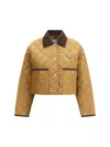 Prada Quilted Re-nylon Jacket Contrast Collar In Brown
