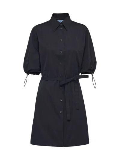 Prada Jacquard Poplin Dress In Black