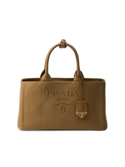 Prada Women's Jardiniere Large Cotton Canvas Top Handle Bag In Brown