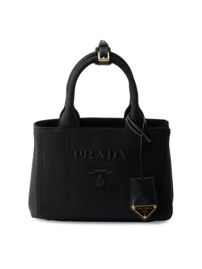 Prada Jardiniere Mini Cotton Canvas Handbag In Black