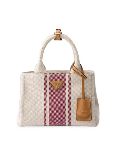 Prada Women's Jardinière Small Cotton Canvas Top Handle Bag In White