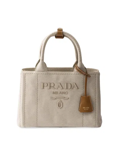 Prada Jardini Re Small Cotton Canvas Bag In Neutral