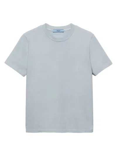 Prada Triangle-logo Cotton T-shirt In Blue