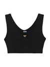 Prada Triangle Logo Ribbed Jersey Crop Top In Black