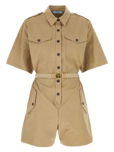 PRADA WOMEN'S KHAKI COTTON JUMPSUIT