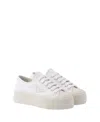 Prada Women's Laced Fabric Sneakers In White