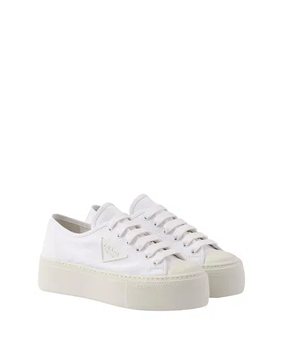 Prada Women's Laced Fabric Sneakers In White