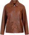 Prada Enamel-logo Leather Jacket In Nude & Neutrals