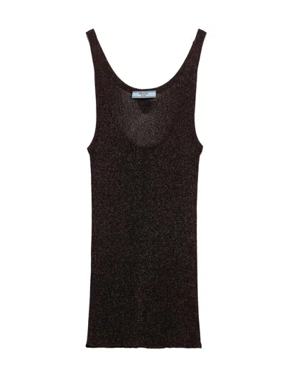 Prada Women's Lamé Tank Top In Brown