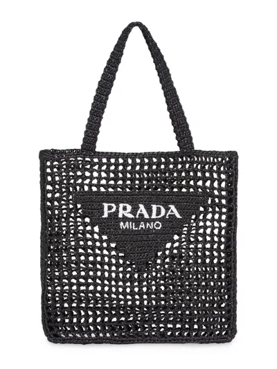 Prada Women's Large Crochet Tote Bag In Black