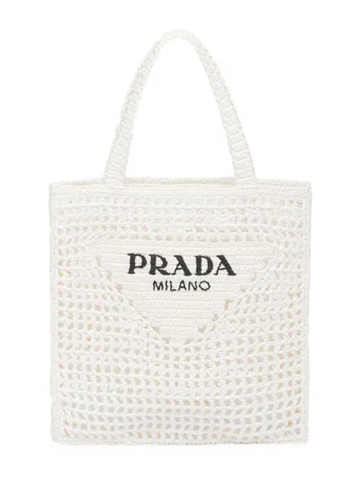 Prada Women's Large Crochet Tote Bag In White