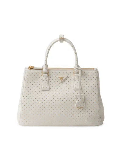 Prada Women's Large Galleria Studded Leather Bag In White