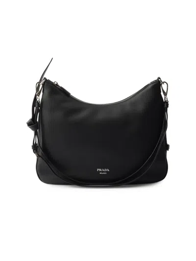Prada Womens Black Fold Large Leather Shoulder Bag In White
