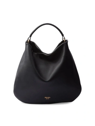 Prada Women's Large Leather Shoulder Bag In Black