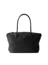 Prada Large Leather Tote Bag In Black