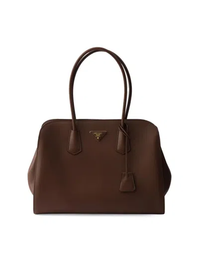 Prada Women's Large Leather Tote Bag In Brown
