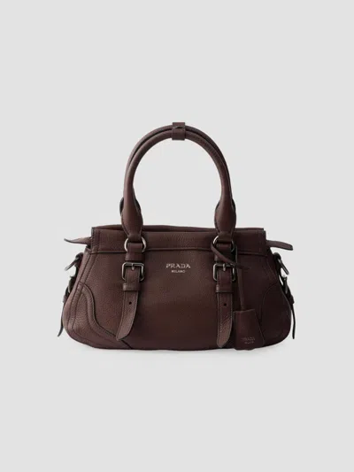 Prada Large Leather Tote Bag In Brown