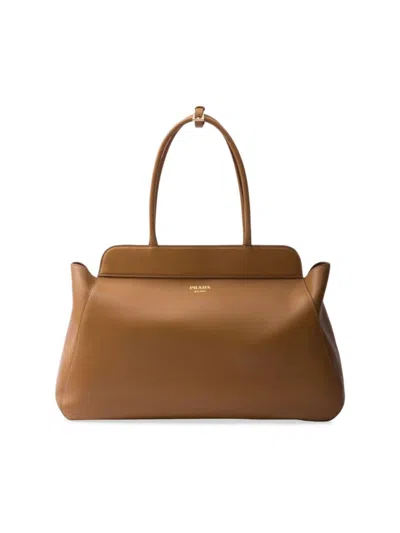 Prada Large Leather Tote Bag In Brown