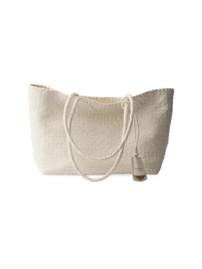 Prada Women's Large Leather Tote Bag In White