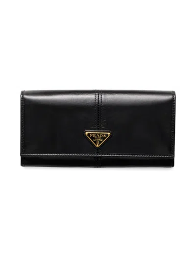 Prada Women's Large Leather Wallet In Black