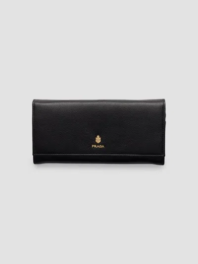 Prada Women's Large Leather Wallet In Black