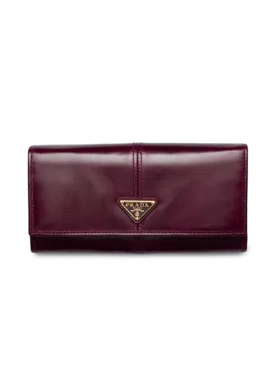 Prada Women's Large Leather Wallet In Dark Red
