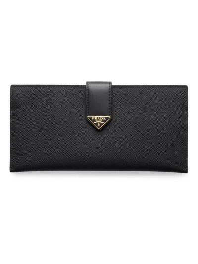 Prada Women's Large Saffiano And Leather Wallet In Black