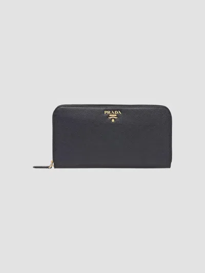 Prada Large Saffiano Leather Wallet In Black
