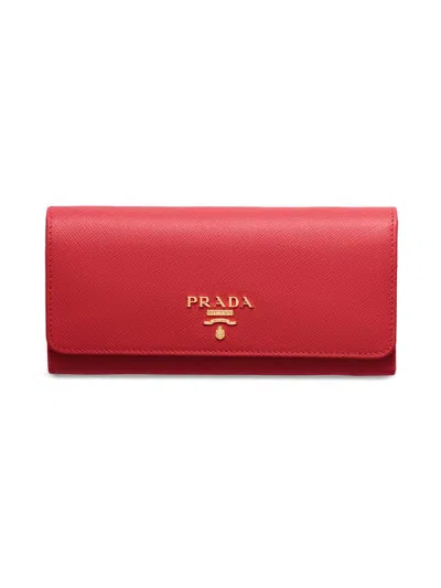 Prada Women's Large Saffiano Leather Wallet In Red