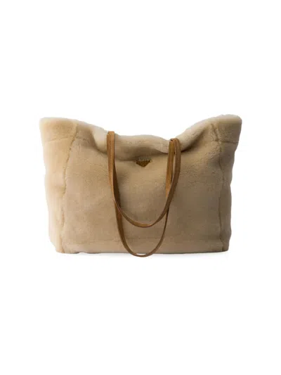 Prada Women's Large Shearling Tote Bag