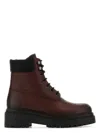 Prada Brown Leather Ankle Boots In Burgundy