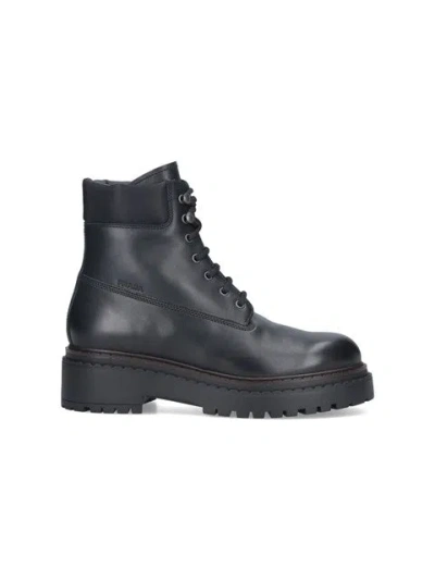 Prada Leather Ankle Boots In Black