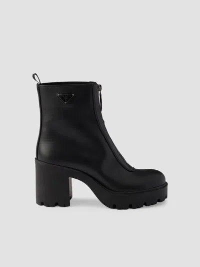 Prada 9 Cm Leather Ankle Boots For Women In Black