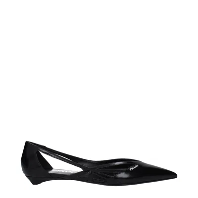 Prada Women's Leather Ballerina Shoes Black