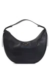 Prada Triangle Logo Plaque Moon Shaped Shoulder Bag In Black