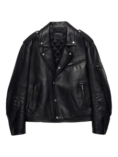 Prada Women's Leather Biker Jacket In Black