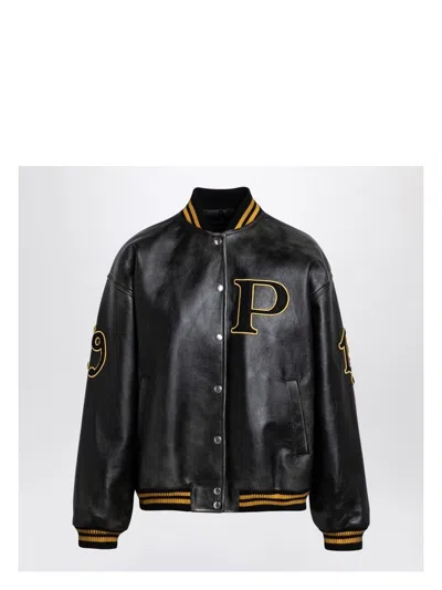 PRADA WOMEN'S LEATHER BOMBER VINTAGE WITH PATCH