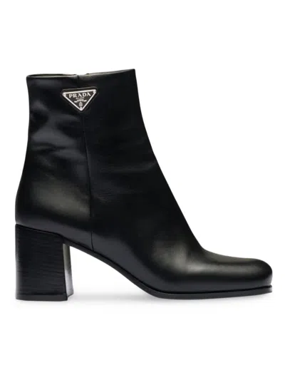 Prada Women's Leather Booties In Black