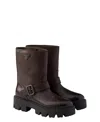 Prada Leather Ankle Boots Chunky Heel Round Toe In Brown