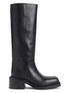 Prada Leather Square-toe Tall Moto Boots In Black