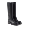 Prada Leather Knee-high Boots With Low Block Heel In Black