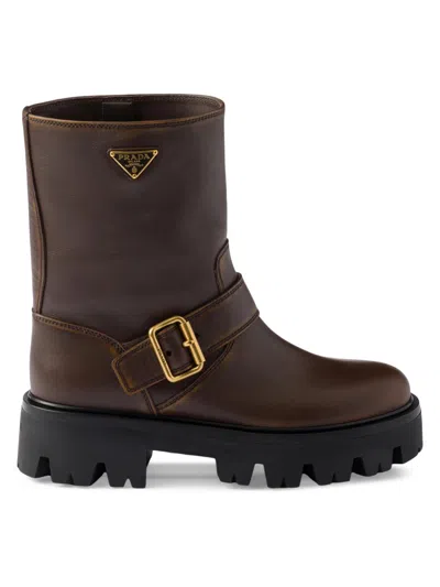Prada Women's Leather Boots In Brown